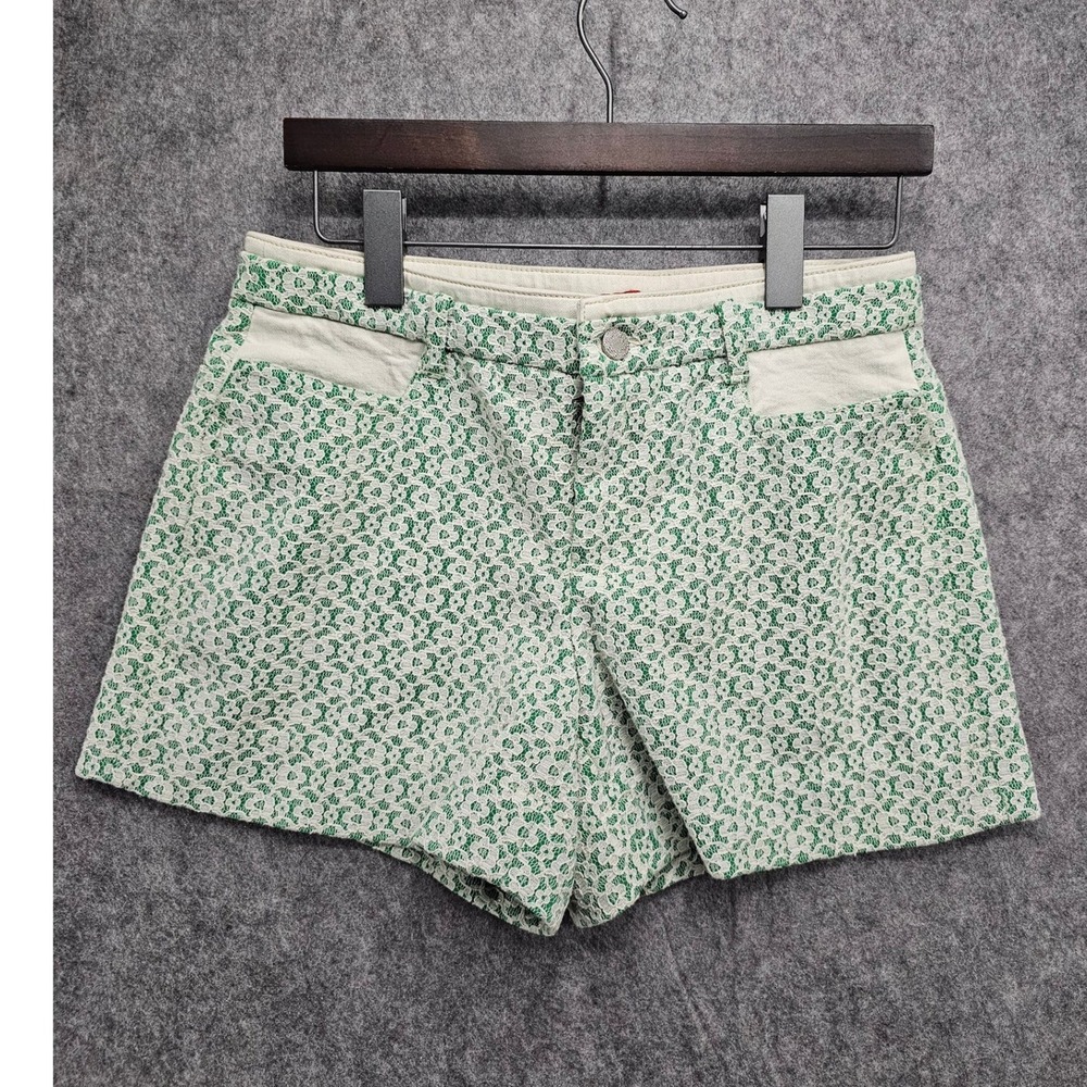 Anthropologie‎ Cartonnier Rose Point Lace Overlay Shorts Green Cream size 6